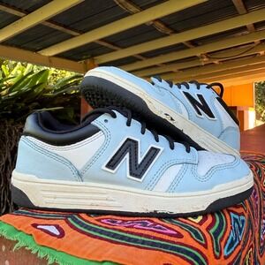 New Balance 480 Kids Size 2Y Blue White Black Leather Sneakers